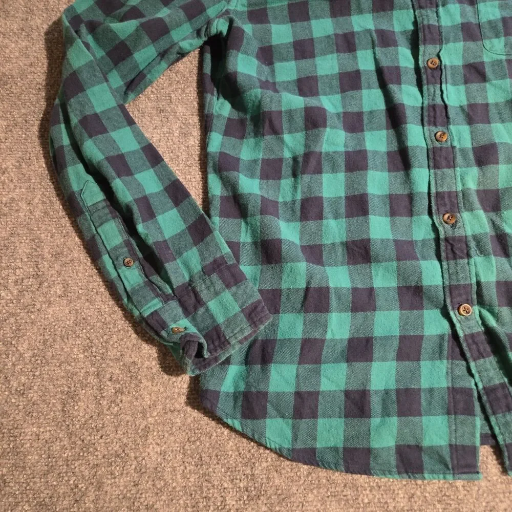 J.Crew Flannel Shirt Mens Large Green Plaid Long Sleeve Button Up Casual Pocket